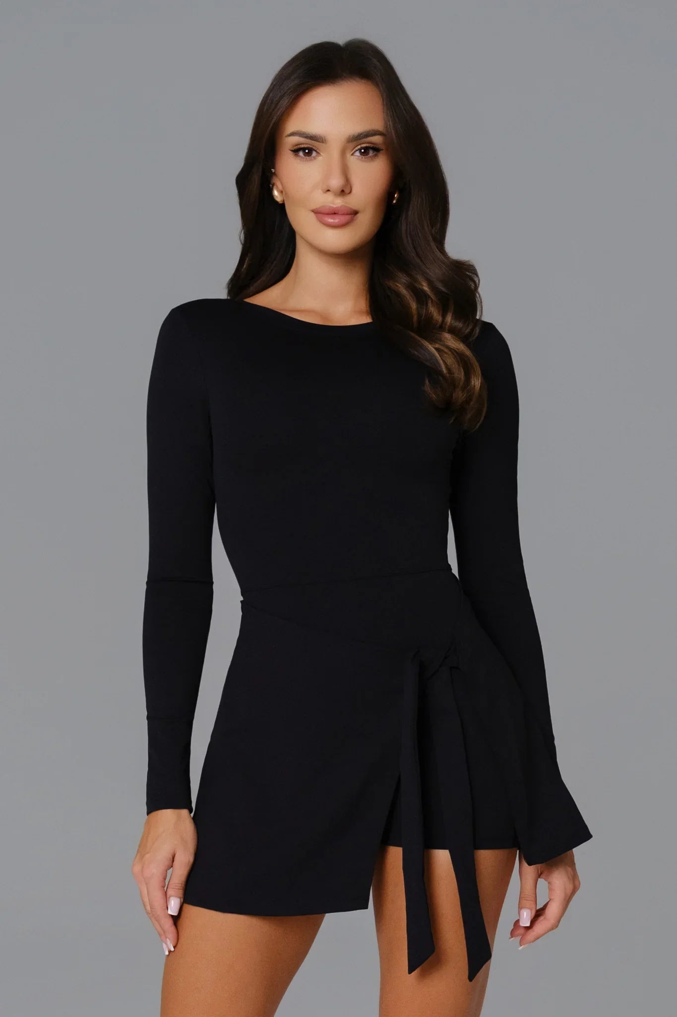Chloe Long-Sleeve Mini Dress - Black